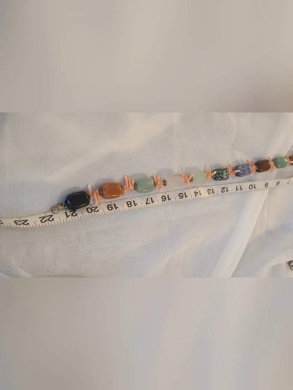 Vintage Multi- Gemstone Bead Necklace with Coral Accents 21" - Picture 5 of 8